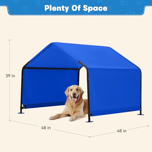 Dog Shade Shelter Outside 4'x4'x3' Tent for Large Medium Dogs, Outdoor Sun Rain Canopy Pet House for Livestock Pigs Cats with Waterproof Roof Ground Nails,Deep Blue - color: Deep Blue