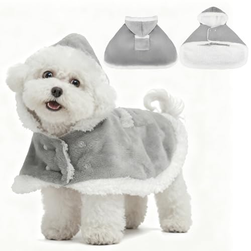 EXPAWLORER Dog Winter Coat with Hat - Fleece Flannel Warm Pet Cloak Cape Blanket with Hood for Cold Weather, Windproof Thicken Dog Sweater Jacket Clothes Vest for Small Medium Large Dogs Cats GreyXL - color: Grey, size: X-Large