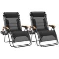 PHI VILLA XXL Oversized Padded Zero Gravity Chair Set of 2, Foldable Patio Recliner, 30" Wide Seat Anti Gravity Lounger with Armrest and Cup Holder, Support 400 LBS (Black) - color: Black, style: 2 Pcs