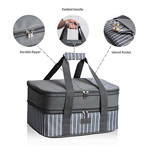 FE FUN ELEMENTS Casserole Carrier, Expandable Insulated Casserole Carriers for Hot or Cold Food, Lasagna Lugger for Parties, Fits 9" x 13" Baking Dish, Grey - style: Double
