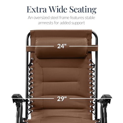 Best Choice Products Oversized Padded Zero Gravity Chair, Folding Outdoor Patio Recliner, XL Anti Gravity Lounger for Backyard w/Headrest, Cup Holder, Side Tray, Polyester Mesh - Dark Brown - color: Dark Brown