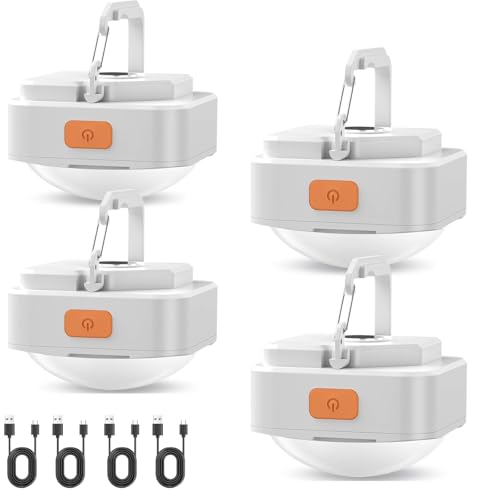 Rechargeable Camping Lights FLY2SKY 4Pcs White Tent Lights Mini Flashlight Portable LED Camping Lantern Survival Gear Camping Accessories for Hiking Backpacking Fishing Hurricane Emergency Outage - style: 4 Pcs White