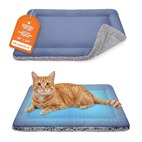 Self Warming Cat Bed, Reversible Warming Cooling Cat Bed, Winter Warm Cats Pad & Summer Cooling Cats Mat, Soft Pet Mat for Kitty & Small Dogs, Perfect for Crates, Beds, Sofas, Dark Blue, 18"x24" - color: Dark Blue, size: 18"x24"