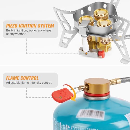 WADEO 6800W Windproof Camping Gas Stove, Small Camping Stove with Piezo Ignition, 1LB Propane Tank Adapter, Butane Adapter for Outdoor Cooking, Picnic, Camping and Hiking - style: 6800W