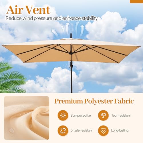 Tangkula 8x8 FT Patio Umbrella with Base Included, Square Offset Cantilever Outdoor Umbrella with 360 Degree Rotation, Crank Handle, Sandbags, 8 Ribs for Pool Deck Garden Backyard - color: Beige, size: 8 FT