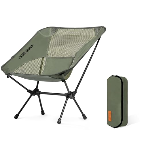 CAMEL CROWN Portable Camping Chair Lightweight Compact Folding Chair Mesh for Outdoor Camp Travel Beach Picnic Festival Hiking Backpacking Army Green - color: Army Green-1, size: 1 Pack