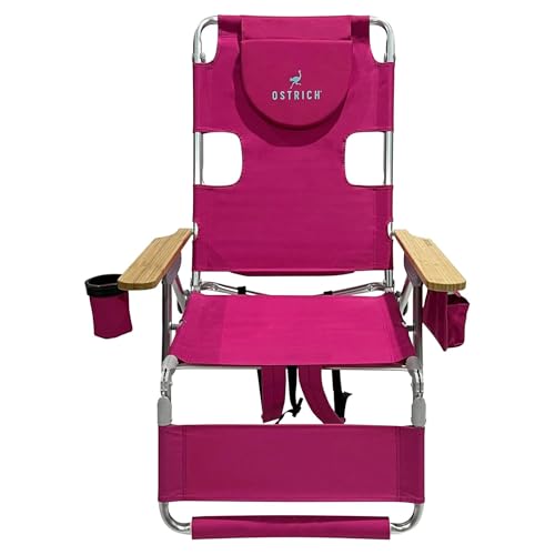 Ostrich the Woody Backpack 3N1 Portable Chair with Cooler Bag and Reclining Lounger for Tanning, Camping, Beach, and Outdoor Essential, Pink - color: Pink, style: Backpack 3N1 Wood Arms