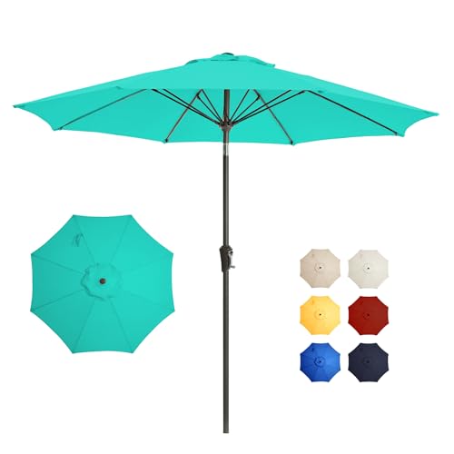 9FT 9FT Outdoor Patio Umbrella Outdoor pool Umbrella with Push Button Tilt and Crank, Market Umbrella 8 Sturdy Ribs UV Protection for Garden, Deck, Backyard (Turquoise) - color: Turquoise, size: 9 FT