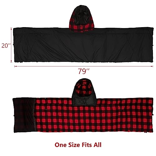 800 Fill Power Camping Down Blanket Ultralight Compact Shawl Scarf Puffer w/Hood & 2 Pockets for Man & Woman