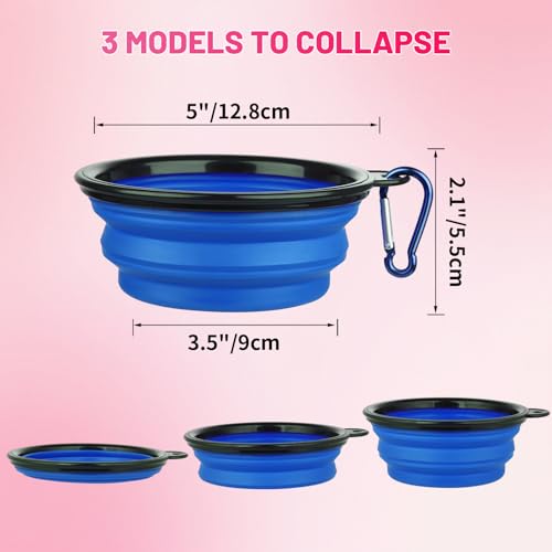 Dog Bowl Pet Collapsible Bowls, 2 Pack Collapsible Dog Water Bowls for Cats Dogs, Portable Pet Feeding Watering Dish for Walking Parking Traveling with 2 Carabiners (Small, Bule+Pink) - color: Bule+Pink, size: Small