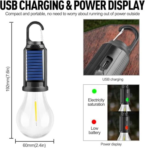Led Tent Lights 5 Pack Camping Lantern USB Rechargeable Solar Tent Lights,Outdoor Hanging Light Bulbs with Clip Hook 3 Mode Lighting Warm White