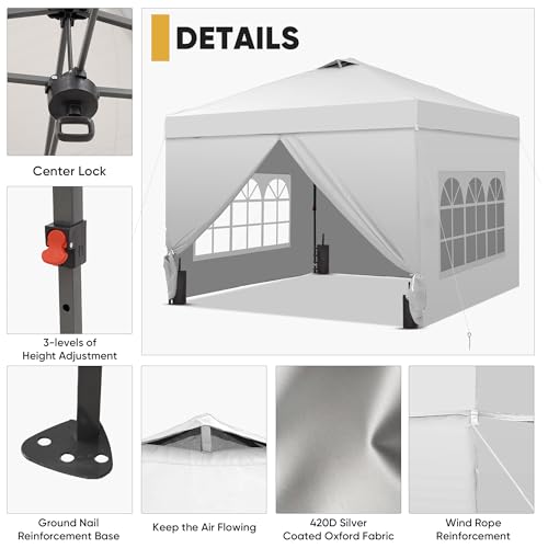 GDY 12x12 Pop Up Canopy Tent with 4 Sidewalls, Easy Set up with One Push Lift Gazebo with Wheel Bag and4 Sandbags,Carpas for Events, Parties,Camping, White. - color: White, size: 12x12
