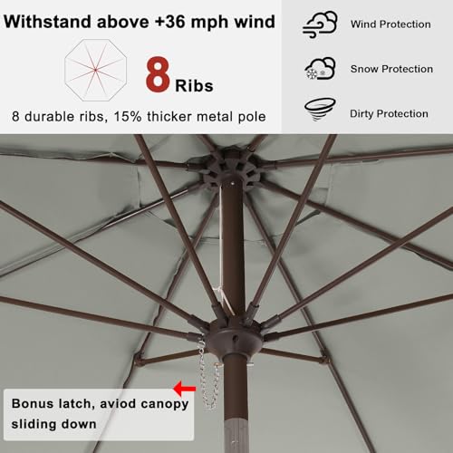 ABCCANOPY 9ft Scalloped Patio Umbrella, Outdoor Table Umbrella with Tilt and Crank, Fiberglass Ribs Deck Umbrella for Patio, Pool, Garden, Picnic (Light Gray) - color: Light Gray, size: 9ft