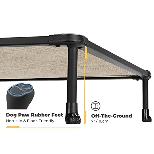Veehoo Chewproof Elevated Dog Bed - Cooling Raised Pet Cot, Breathable Mesh, Washable & Non-Slip for Large Dogs, Indoor/Outdoor, Beige Coffee Mat and Black Frame, 42x30inches (Model CWC2203A03) - color: Beige Coffee, size: 42.0"l X 30.0"w X 7.0"th