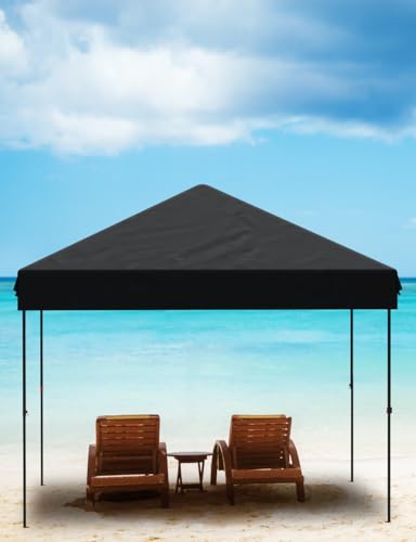 10x10 Pop Up Canopy with Removable 4 Sidewalls - Easy Up Camping Tent with One Button Push Setup - 1 Roller Bag, 3 Adjustable Height, 4 Weight Bags for Deck, Garden, Sports, Beach, Party - Black - color: Black