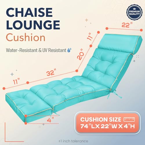 MAGIC ELEPHANT Chaise Lounge Cushion Outdoor, Memory Foam Patio Lounge Chair Cushion with Ties for Indoor Outdoor Furniture, Water-Repellent Replacement Long Chair Cushion (Teal) - color: Teal