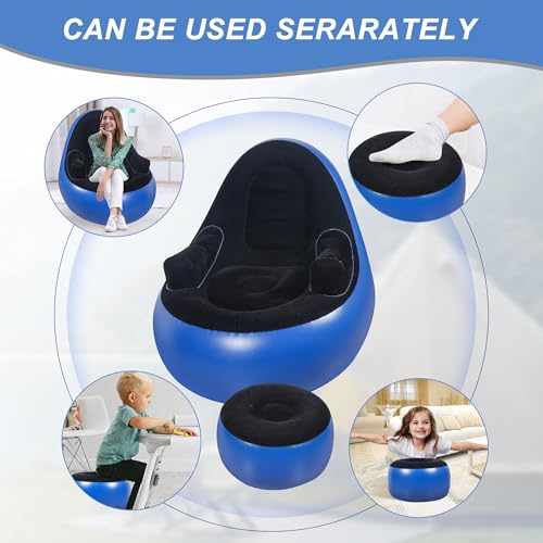 Thickened Inflatable Couch with Armrest＆Ottoman, Blow Up Lounger Chair,Folding Air Chair for Adults,Inflatable Lazy Sofa Perfect for Rooms, Camping or Home(Without Pump,Blue) - color: Blue