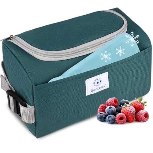 Genteen Small Cooler Bag with Ice Packs,Freezable Lunch Bag/Snack Bag,Small Insulated Bag Reusable Lunch Bag Kids with Zip Closure & Buckle Handle for Travel/School/Work,Green - color: Green