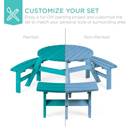 Best Choice Products 6-Person Circular Outdoor Wooden Picnic Table for Patio, Backyard, Garden, DIY w/ 3 Built-in Benches, 500lb Capacity - Seaside Breeze - color: Seaside Breeze