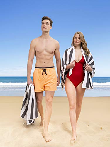 American Soft Linen Cabana Striped Beach Towels, 30x60 inch 4 Piece Oversize Pool Towels, Quick Drying Sand Free Swim Towels, Gray - color: Dark Grey