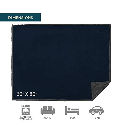 PAVILIA Waterproof Blanket Throw Navy Grey Queen,Waterproof Pet Blanket for Dog Couch Protection,Leak Proof Sherpa Fleece Blanket for Bed Sofa,Liquid Resistant Large Plush Throw,90x90 Inches - color: Navy, size: 90x90 Inches