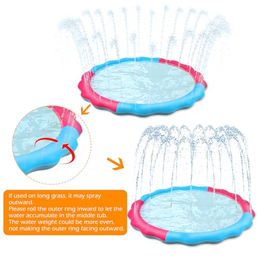 Kids Dog Splash Pad Sprinkler - Jasonwell Non Slip Dog Sprinkler Pad Splash Pool Puppy Dogs Pool Summer Outdoor Water Toys Backyard Durable Splash Pad for Toddlers Kids Small Medium Large Dogs Pet - style: Blue&Rosered - 97"