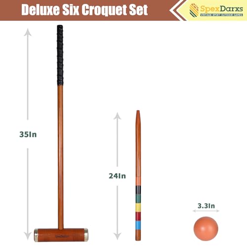SpexDarxs 35’’Six Player Croquet Set, Deluxe Croquette Kit with Premium Wooden Mallets/Colored/Balls/Wickets/Stakes/Carrying Bag, Classic Outdoor Backyard Lawn Games for Teens Adults Family - color: Mahogany Color