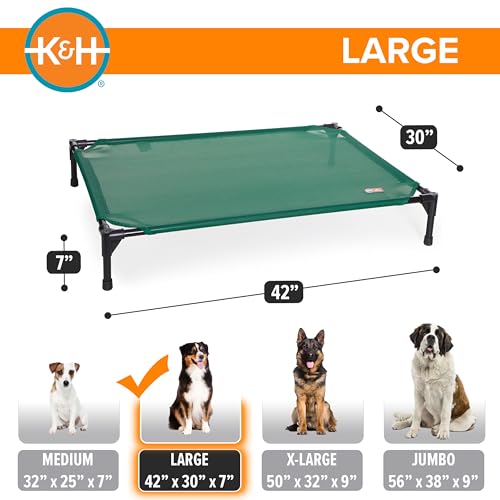 K&H Outdoor Elevated Dog Bed - Cooling Raised Dog Bed for Medium & Large Pets, Breathable Mesh Hammock Design, Indoor/Outdoor Washable Cover, Portable Metal Frame, Green, Large 42x30in - color: Green Mesh, size: Large 42"L x 30"W