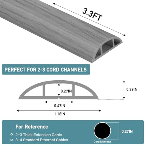 Floor Cord Cover Self Adhesive Cord Hider Floor Extension Cord Covers for Floor Power Cord Protector Cable Management Prevent Cable Trips Cable Cavity 0.47" W x 0.27" H (Light Grey Wood, 3.3Ft) - color: Light Grey Wood, size: 1.18" x 3.3'