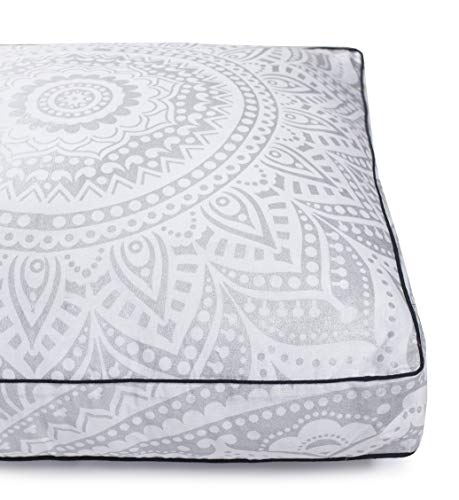 Popular Handicrafts Floor Pillow Cushion Cover - Hippie Mandala Square Ottoman Pouf Cover Indian Ombre Daybed Cotton Cushion Cover with Heavy Duty Zipper - Dog-Pets Bed, 22" Silver - color: Silver_s, style: 22 Inchx 22 Inch Square Pillow cover