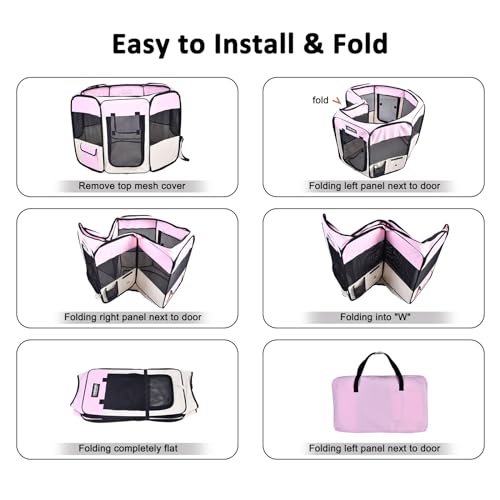JESPET Pet Dog Playpens 36", 45" & 61" Portable Soft Dog Exercise Pen Kennel with Carry Bag for Puppy Cats Kittens Rabbits, Indoor/Outdoor Use - color: Pink, style: 45x45x24 Inch (Pack of 1)
