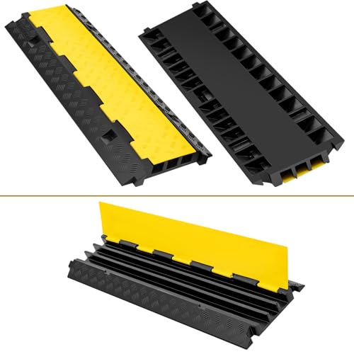 3 Channel 2 Pack Cable Protector Ramp Traffic Wire and Hose Ramp Cord Cover Heavy Duty Channels 44,000 lbs Load Capacity Cable Wire Ramps Speed Bump Driveway Cable Protective Cover - size: 3 Channel 2 Pack