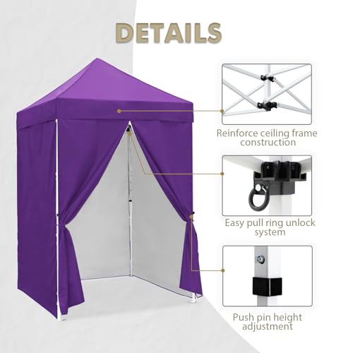EAGLE PEAK 5x5 Instant Canopy with 4-Side Wall Panels, Small Pop up Portable Canopy Tent with Carry Bag, Light Weight Sun Shelter for Sports, Camping and Beach, Purple - color: Purple