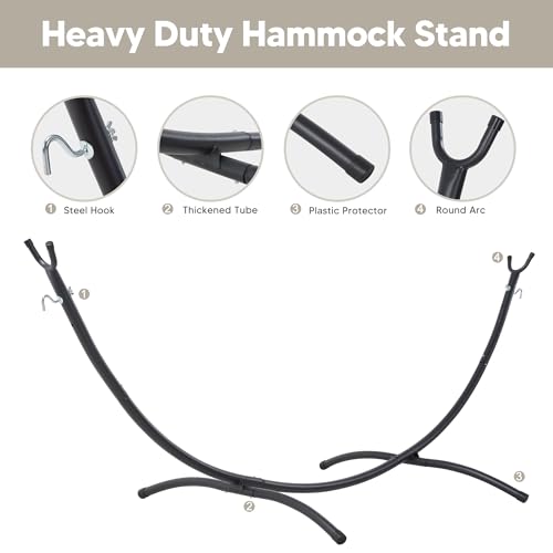 SUNCREAT Portable Outdoor Hammock with Stand Included, Double Hammock with Tassel for Outside, Beige - color: Tassel-beige