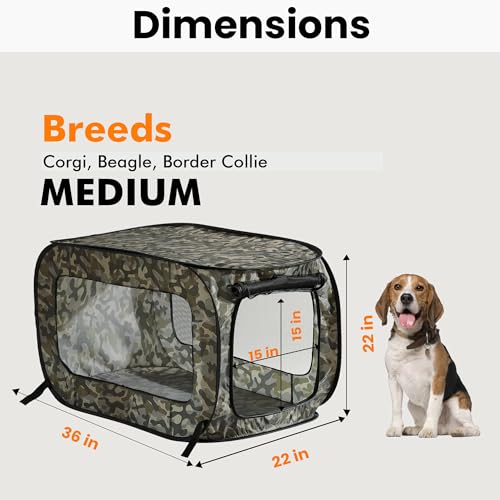 Beatrice Home Fashions Portable, Collapsible, Pop Up Kennel Travel Cat and Dog Crate, 36" L x 22" W x 22" H, Camo Green - color: Camo Green, size: 36.0"L x 22.0"W x 22.0"H