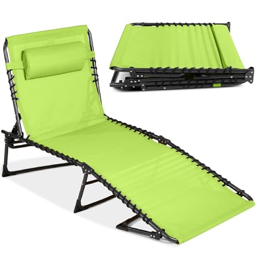 Best Choice Products Patio Chaise Lounge Chair, Portable Outdoor Folding Recliner for Lawn, w/ 8 Positions, Handles, 300lb Capacity - Lime Green - color: Lime Green