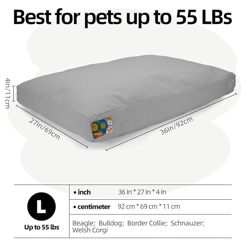 Sytopia 36 Inch Canvas Outdoor Dog Bed for Large Dogs, Waterproof Washable Removable Cover, Indoor Patio Pet Pad for Crate, Light Grey - color: Light Grey, size: Large