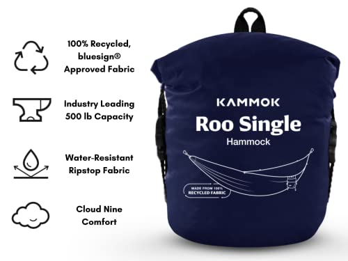 KAMMOK: Roo Single Hammock | Made from Strong & 100% Recycled Water Resistant Ripstop Fabric | Comfortable, Packable, Lightweight (Lifetime Adventure Grade Warranty), Midnight Blue - color: Midnight Blue, size: Roo Single