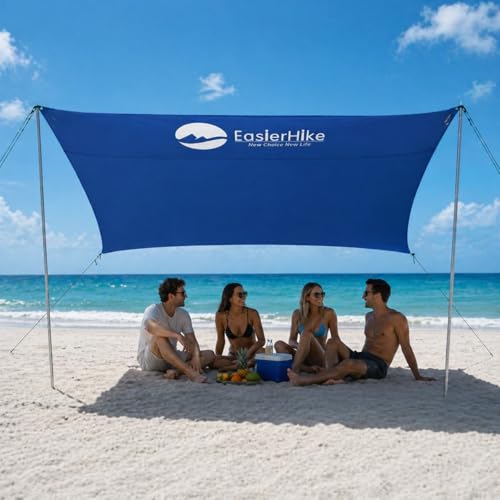 EasierHike Beach Shade Tent, 7 × 7.15 Ft Portable Easy Pop Up Beach Canopy, UPF50+ Sun Protection Shelter, Windproof & Water Resistant, Stable with 4 Sandbags & Windproof Cords, Perfect for Family - color: Royal Blue, size: 7x7.15 FT 2 Poles