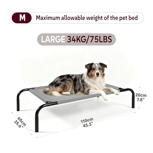 Elevated Dog Bed with Breathable Mesh Fabric, Raised Pet Cot with Airflow and Support, Durable and Easy to Clean (Grey, Medium) - size: Medium