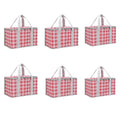 Set of 6 Foldable Insulated Picnic Bags, 14L Large Capacity Cooler Bag with Zippered Top, Reusable Thermal Beach Basket for Outdoor Travel Groceries (Red Checkered) - color: Red Checkered