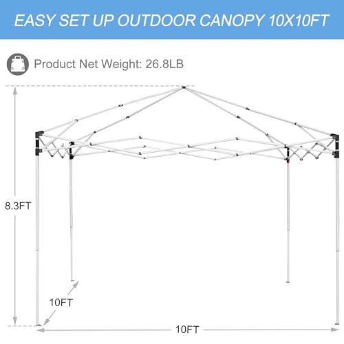 ZENY 10x10 Pop Up Canopy Tent Easy Set-up Outdoor Patio Canopy Adjustable Straight Leg Heights Instant Shelter with Wheeled Bag, Ropes - style: 10x10ft-Blue