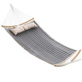 SONGMICS Hammock, Quilted Hammock with Curved Bamboo Spreaders, Pillow, 78.7 x 55.1 Inches, Portable Padded Hammock Holds up to 495 lb, Gray and Beige UGDC34CG - color: Gray + Beige