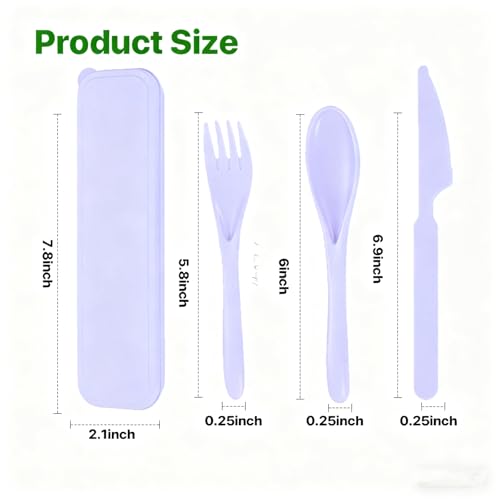 Utensil set Travel Silverware with Case, 2 Sets Reusable Utensils Set with Case, Wheat Straw Utensils for Lunch Box Accessories, Camping Utensils for Work Lunch or Daily Use (Purple) - color: Purple