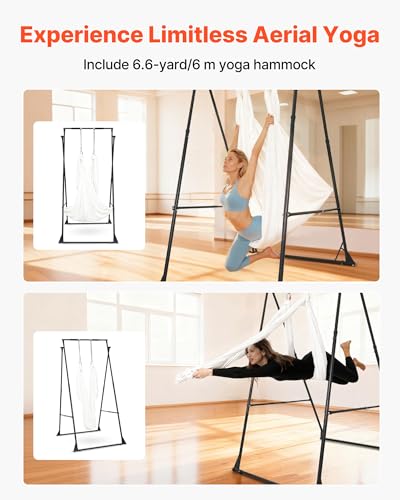 VEVOR Yoga Stand Frame, Max 441-551 lbs Load Swing Stand, Triangular Structure Aerial Rig, Aerial Silk Stands with Yoga Hammock, Standard & Height-Adjustable Version - color: White, style: Height-Adjustable Version