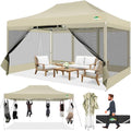 COBIZI 10x15 Heavy Duty Pop up Canopy with 4 Sidewalls, Canopy Tent with Mosquito Netting, Easy up Screen Party Tents for Parties Wedding Patio Backyard Commercial Gazebo with Handbag, Khaki - color: Khaki, size: 10x15ft(standard)