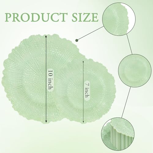 DaYammi 60 PCS Green Plastic Plates,Reef Plate Disposable & Reusable-Heavy Duty Plastic Plates for Party Including 30 Dinner Plate, 30 Dessert Plate,Green Disposable plates for Dinner Parties - color: Green