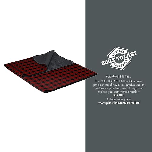 PICNIC TIME Outdoor Picnic Blanket Tote, 59"x51" Foldable Beach & Camping Blanket with Soft Fleece, Water-Resistant Bottom, Adjustable Strap & Zippered Pocket (Red & Black Buffalo Plaid) - color: Red/Black Buffalo Plaid