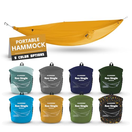 KAMMOK: Single Hammock | Made from Strong & 100% Recycled Water Resistant Ripstop Fabric | Comfortable, Packable, Lightweight (Lifetime Adventure Grade Warranty), Sunflower Gold - color: Sunflower Gold, size: Roo Single