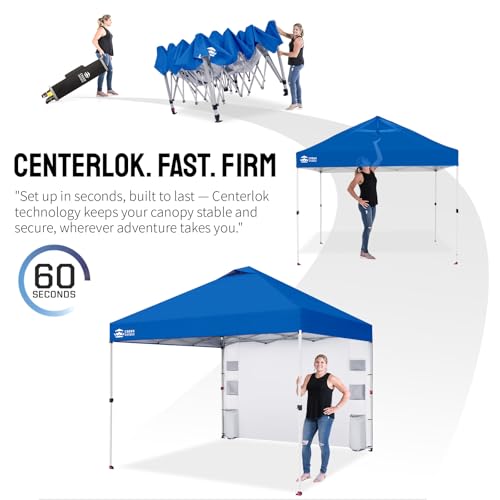 CROWN SHADES Canopy Tent, 10 x 10 Foot Portable Pop Up Outdoor Shelter with Pocket Sidewall, Push Center Lock, UV Protection, and Carry Bag, Blue - color: Blue